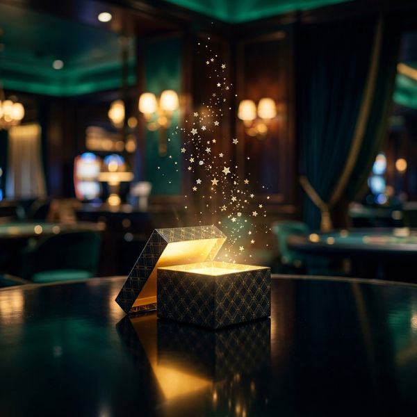 Golden gift box with sparkling free spin stars
