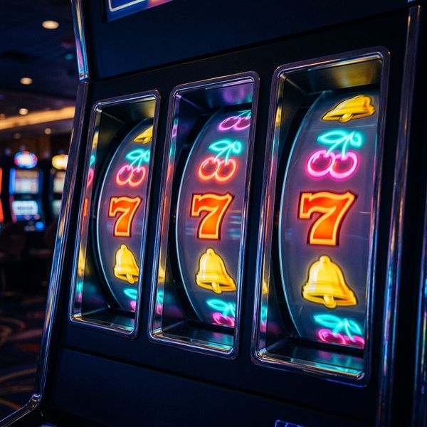Slot reels glowing with vibrant fruit symbols spinning